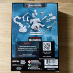 Back of the box for D&D Frameworks Human Wizard Miniature by Wizkids, showcasing the unassembled components and customization options.