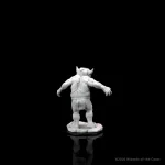 Back view of the D&D Nolzur's Marvelous Miniatures Eidolon Possessed Sacred Statue in its unpainted form, displaying the fine details against a dark backdrop with a reflective surface.