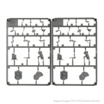 Detailed sprues of D&D Frameworks Ghast and Ghoul miniature components, featuring various unassembled parts for custom figure building.