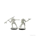 Two unpainted D&D Nolzur's Marvelous Miniatures Koalinths figurines on a white background