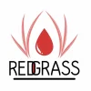 The logo of Redgrass, featuring an elegant red drop cradled by stylized grass blades on a white background, with the company name 'Redgrass' in bold black lettering.