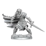 3D render of an unpainted Wight Miniature from D&D, armed with a sword and posed for battle