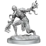 Unpainted WizKids D&D Ghast miniature in a dynamic pose, showcasing detailed textures and anatomy on a sculpted base.