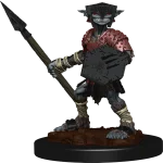 Coloured Hobgoblin miniature from the Pathfinder Battles Deep Cuts collection, standing in a battle-ready pose with a spear and shield, showcasing a detailed paint job.