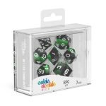 Oakie Doakie Dice RPG Set Glow in the Dark Biohazard in packaging - set of 7 dice with green and black biohazard design